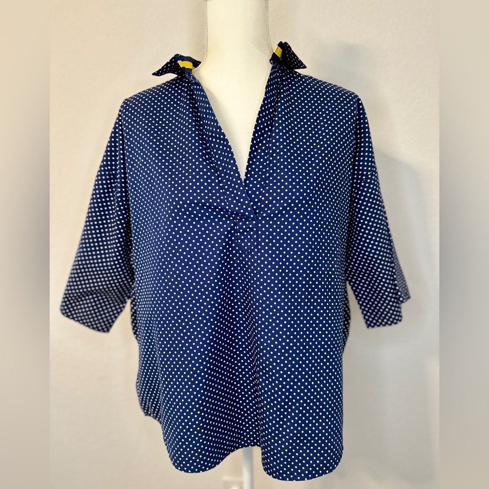 A Shirt Thing Delilah Navy/White polka dot top size Medium